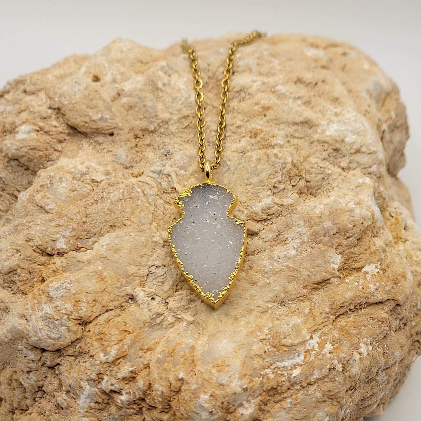 druzy quartz arrowhead pendant