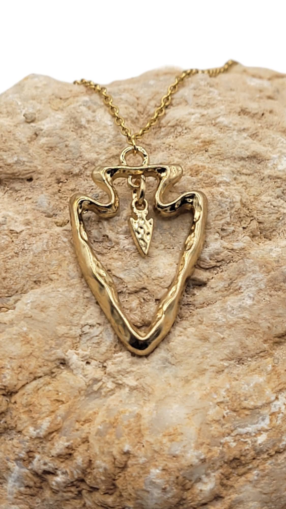 Gold Plated Stacked Arrowhead Necklace